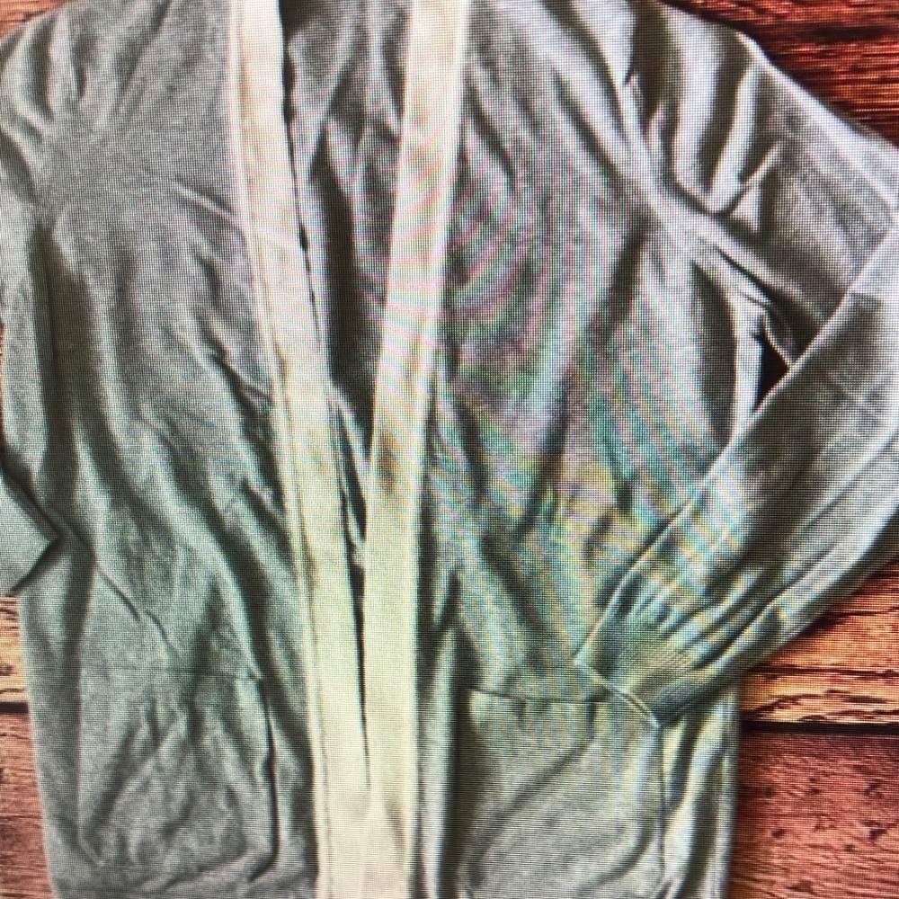 Gray Cardigan with Cream Trim